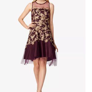 Tahari Metallic-Embroidered Mesh Fit & Flare Dress
